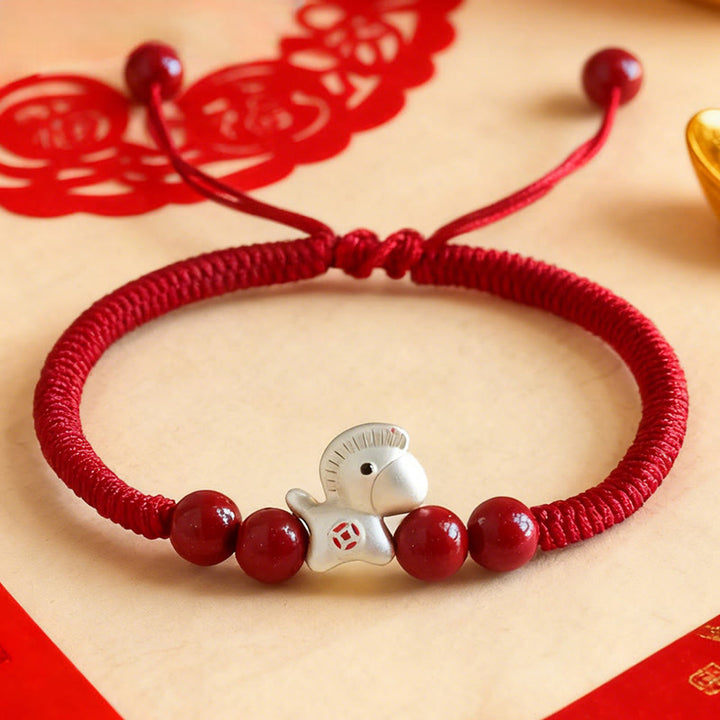 Buddha Stones Year of the Horse 999 Sterling Silver String Cinnabar Beads Braided Luck Bracelet - image 15