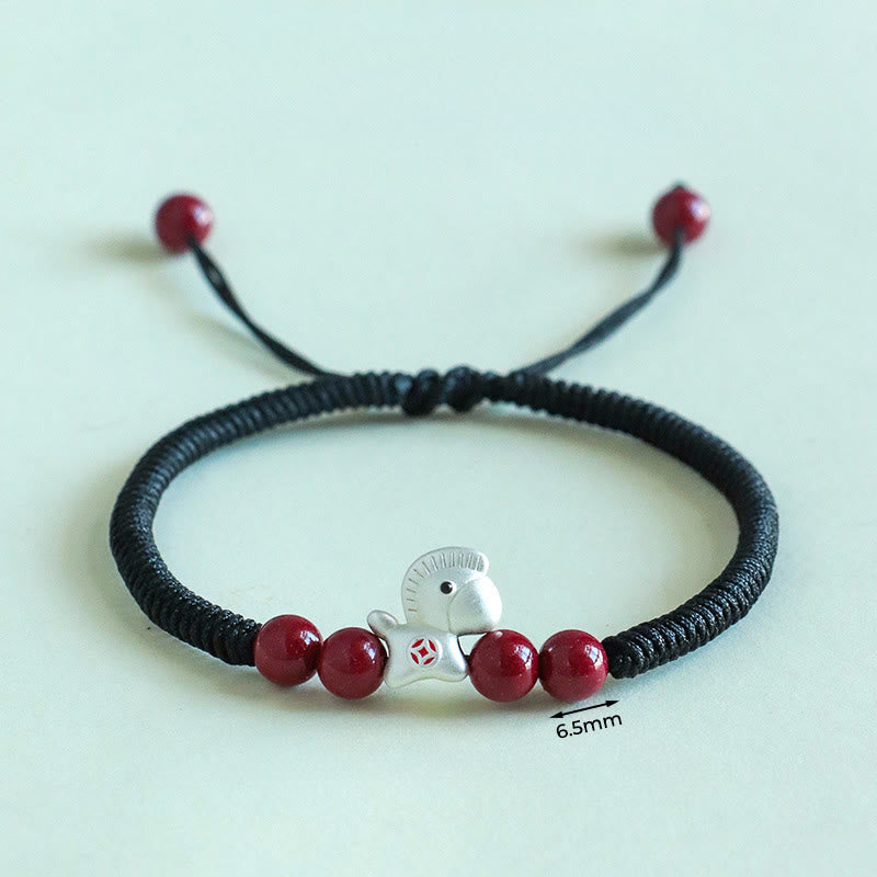 Buddha Stones Year of the Horse 999 Sterling Silver String Cinnabar Beads Braided Luck Bracelet - image 18