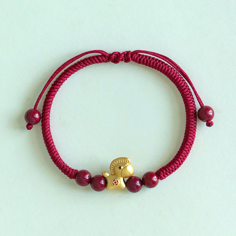 Buddha Stones Year of the Horse 999 Sterling Silver String Cinnabar Beads Braided Luck Bracelet - image 3