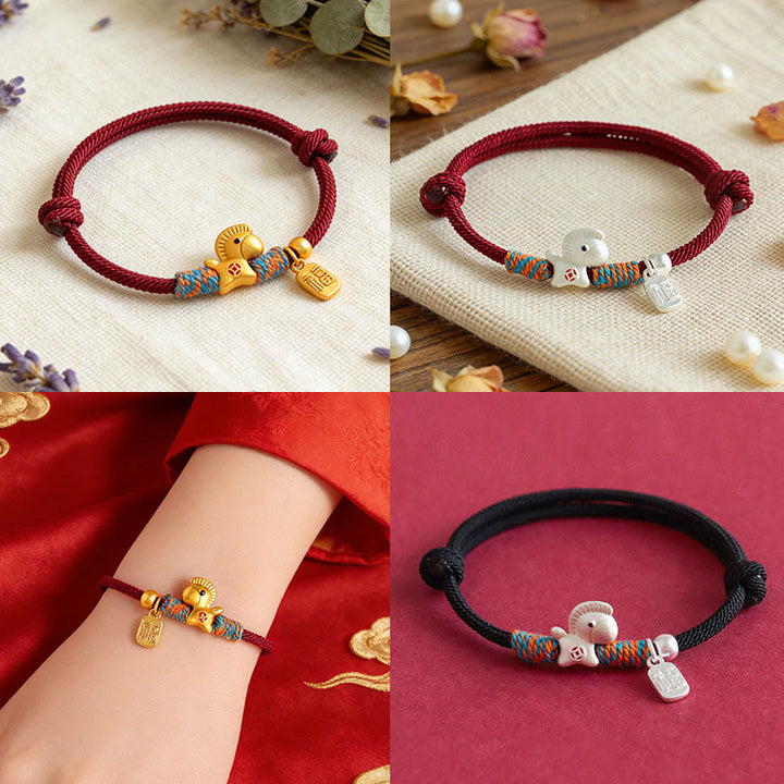 Buddha Stones 999 Sterling Silver Year of the Horse Fu Character Charm Braided String Faith Bracelet - image 11