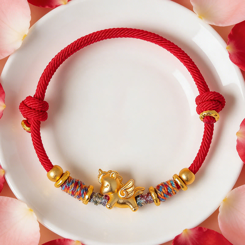 Buddha Stones Year of the Horse 999 Sterling Silver Plated Gold Braided String Rope Protection Bracelet - image 14