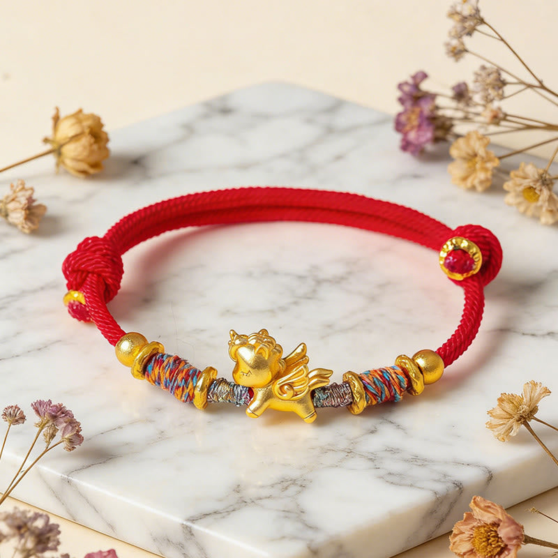 Buddha Stones Year of the Horse 999 Sterling Silver Plated Gold Braided String Rope Protection Bracelet - image 12