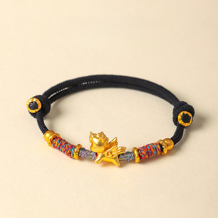 Buddha Stones Year of the Horse 999 Sterling Silver Plated Gold Braided String Rope Protection Bracelet - Black Rope(Wrist Circumference: 15-18cm) - image 16