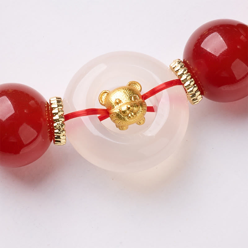 Buddha Stones Chinese Zodiac Year Of The Horse Peace Buckle Red Agate White Chalcedony Confidence Bracelet - image 11
