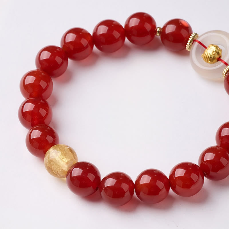 Buddha Stones Chinese Zodiac Year Of The Horse Peace Buckle Red Agate White Chalcedony Confidence Bracelet - image 2