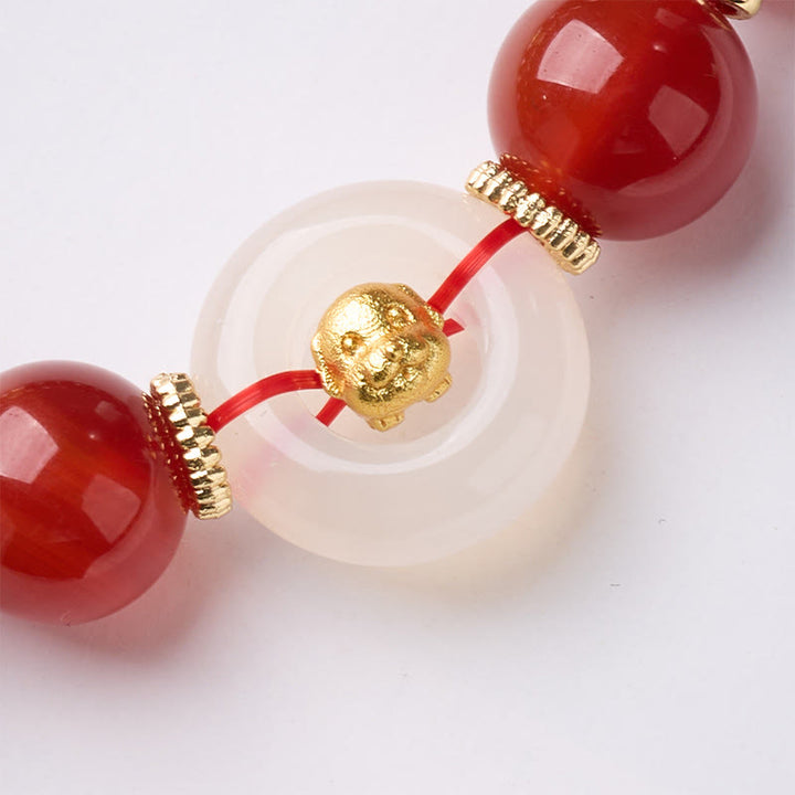 Buddha Stones Chinese Zodiac Year Of The Horse Peace Buckle Red Agate White Chalcedony Confidence Bracelet - image 30