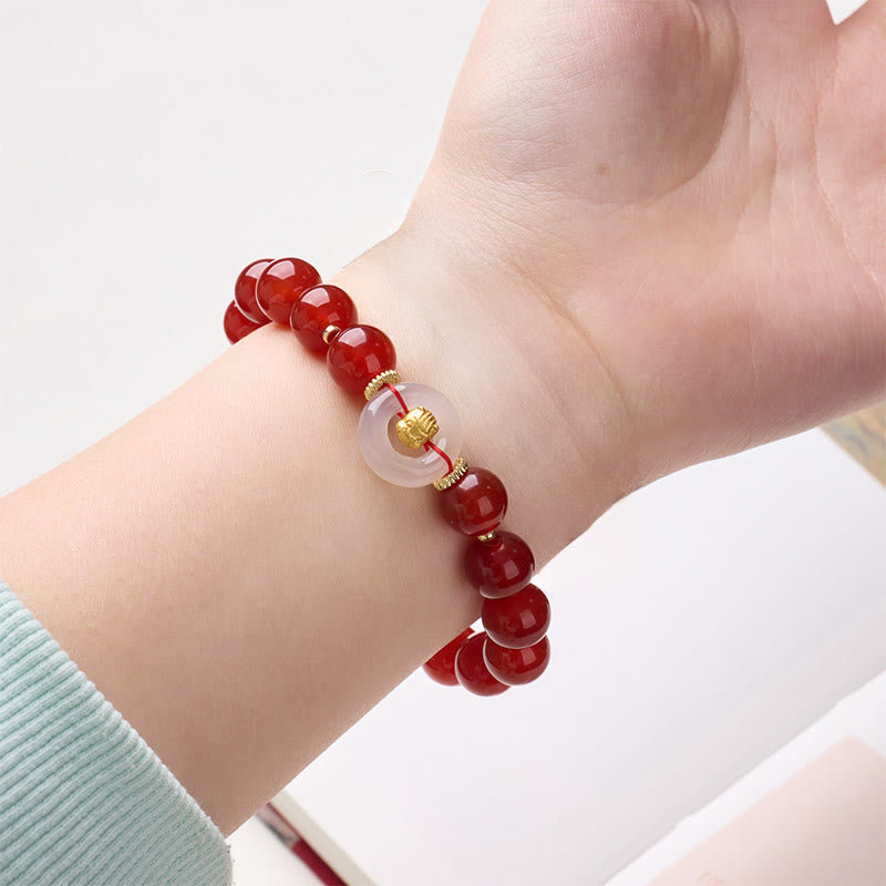 Buddha Stones Chinese Zodiac Year Of The Horse Peace Buckle Red Agate White Chalcedony Confidence Bracelet - image 4