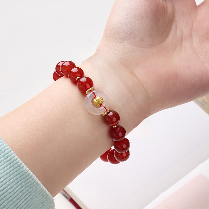 Buddha Stones Chinese Zodiac Year Of The Horse Peace Buckle Red Agate White Chalcedony Confidence Bracelet - image 4