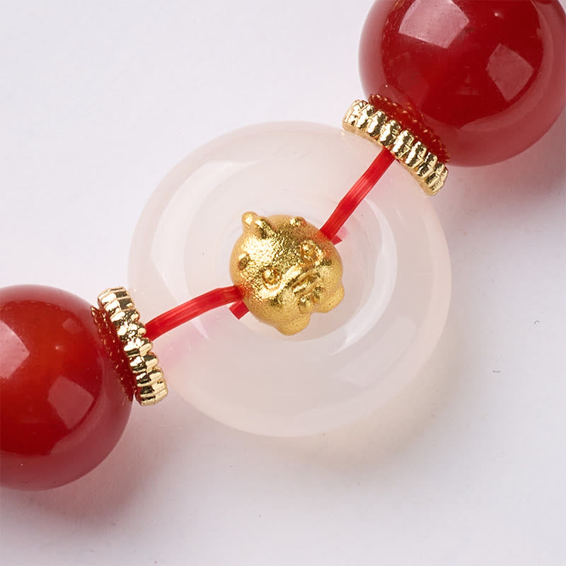 Buddha Stones Chinese Zodiac Year Of The Horse Peace Buckle Red Agate White Chalcedony Confidence Bracelet - image 27