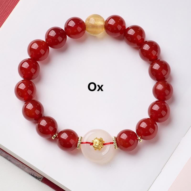 Buddha Stones Chinese Zodiac Year Of The Horse Peace Buckle Red Agate White Chalcedony Confidence Bracelet - Ox - image 12