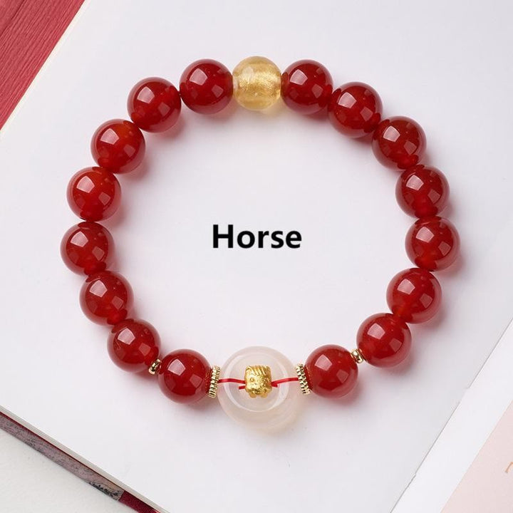 Buddha Stones Chinese Zodiac Year Of The Horse Peace Buckle Red Agate White Chalcedony Confidence Bracelet - image 1