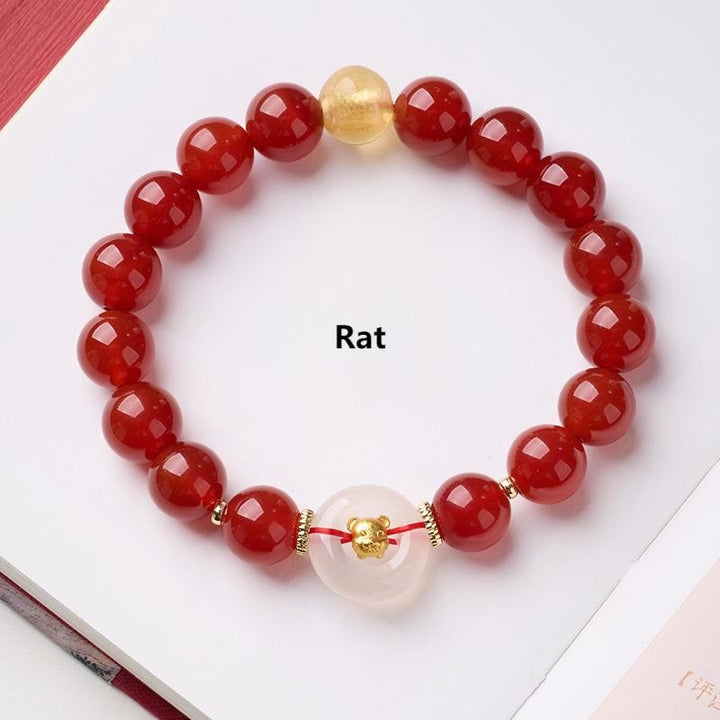 Buddha Stones Chinese Zodiac Year Of The Horse Peace Buckle Red Agate White Chalcedony Confidence Bracelet - Rat - image 10