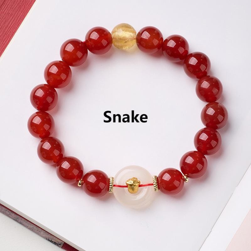 Buddha Stones Chinese Zodiac Year Of The Horse Peace Buckle Red Agate White Chalcedony Confidence Bracelet - Snake - image 20