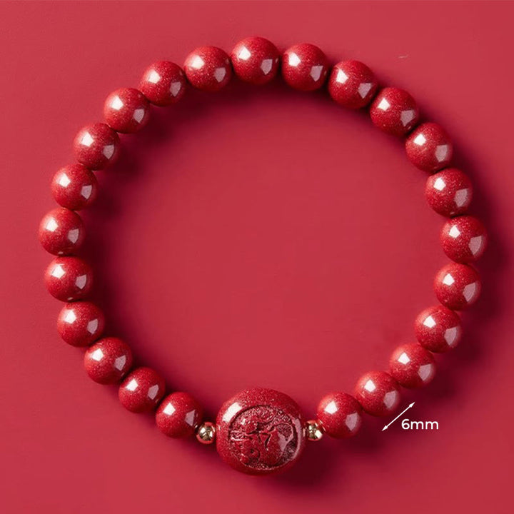 Buddha Stones Chinese Zodiac Year Of The Horse Carved Cinnabar Blessing Bracelet - 6mm Rat - image 8