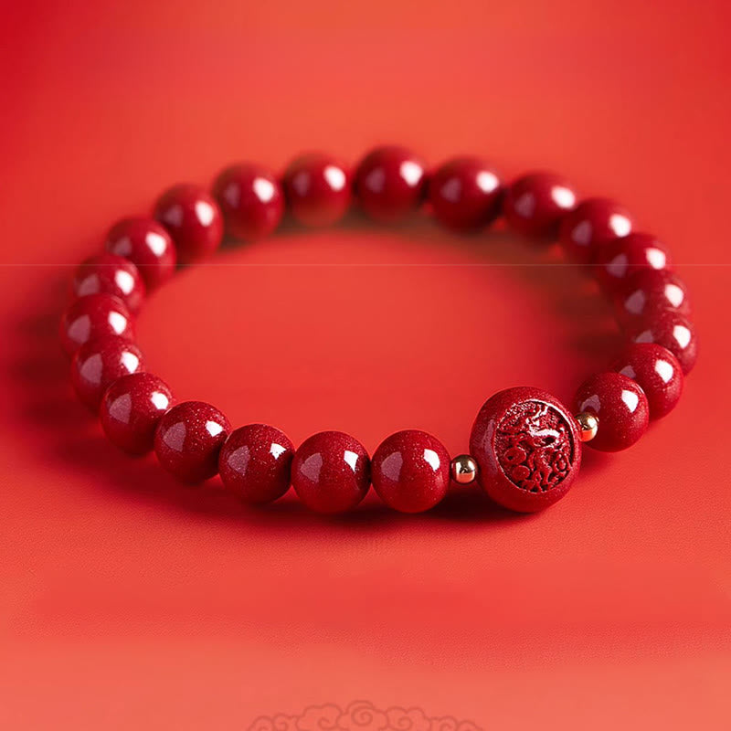 Buddha Stones Chinese Zodiac Year Of The Horse Carved Cinnabar Blessing Bracelet - image 14