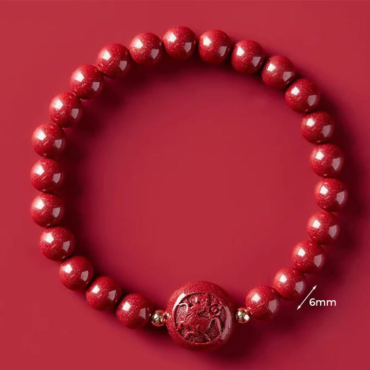 Buddha Stones Chinese Zodiac Year Of The Horse Carved Cinnabar Blessing Bracelet - 6mm Horse - image 1