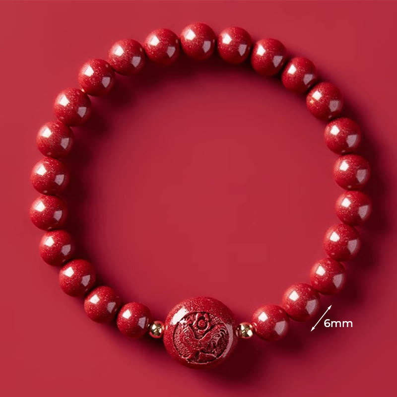 Buddha Stones Chinese Zodiac Year Of The Horse Carved Cinnabar Blessing Bracelet - 6mm Rooster - image 19