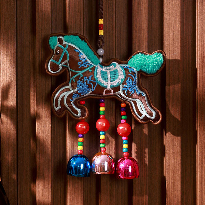 Buddha Stones Year Of The Horse Embroidery Bell Tassel Hanging Decoration - Brown Horse Bell(10*13cm) - image 9