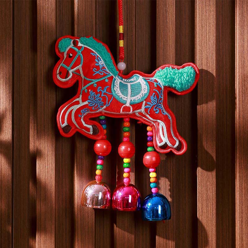 Buddha Stones Year Of The Horse Embroidery Bell Tassel Hanging Decoration - Red Horse Bell(10*13cm) - image 7