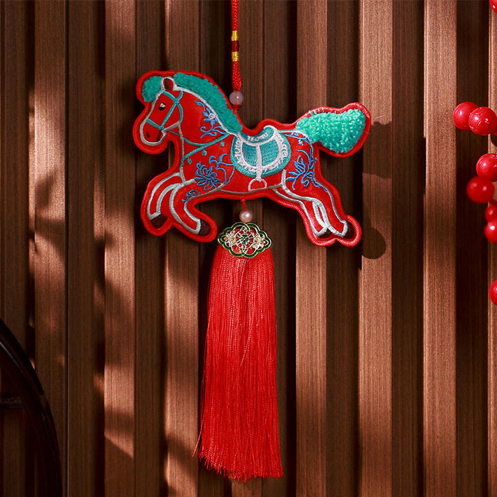 Buddha Stones Year Of The Horse Embroidery Bell Tassel Hanging Decoration - Red Horse Tassel(10*13cm) - image 12