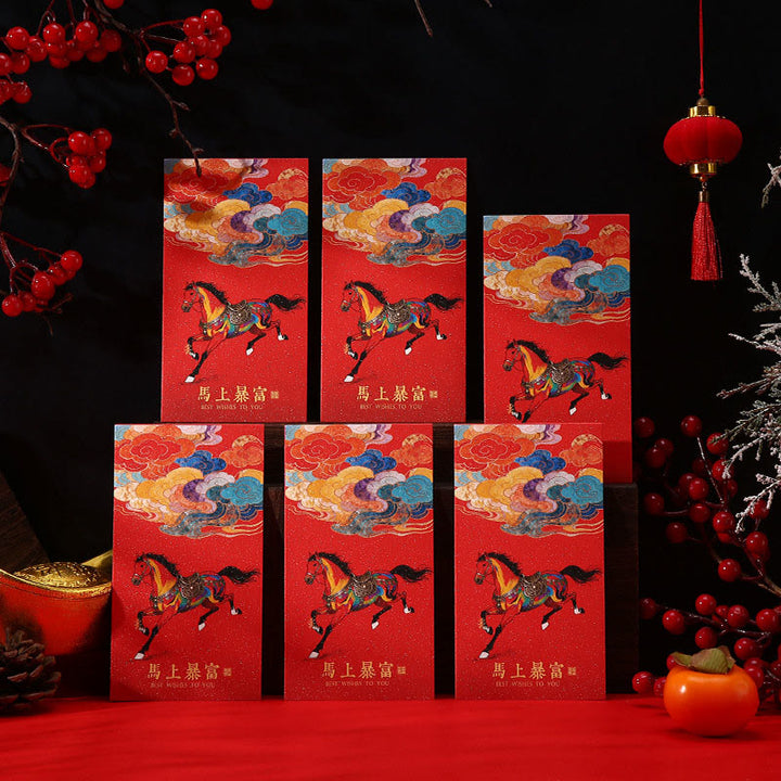 Buddha Stones Year Of The Horse 2026 New Year blessings 6pcs Chinese Red Envelope - Instant Great Wealth Red Envelope - image 3