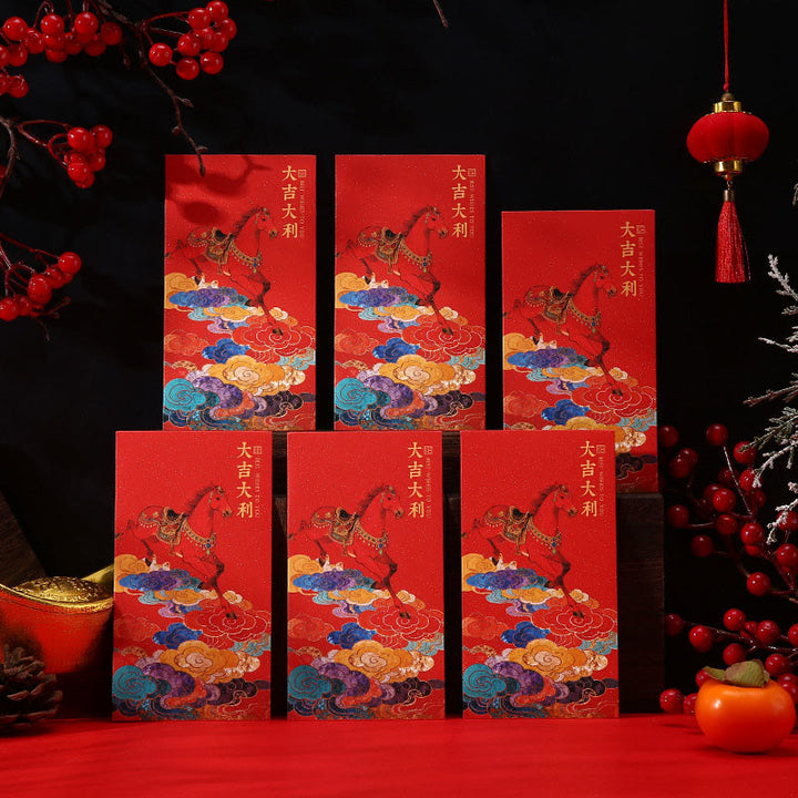 Buddha Stones Year Of The Horse 2026 New Year blessings 6pcs Chinese Red Envelope - Good Luck Red Envelope - image 4