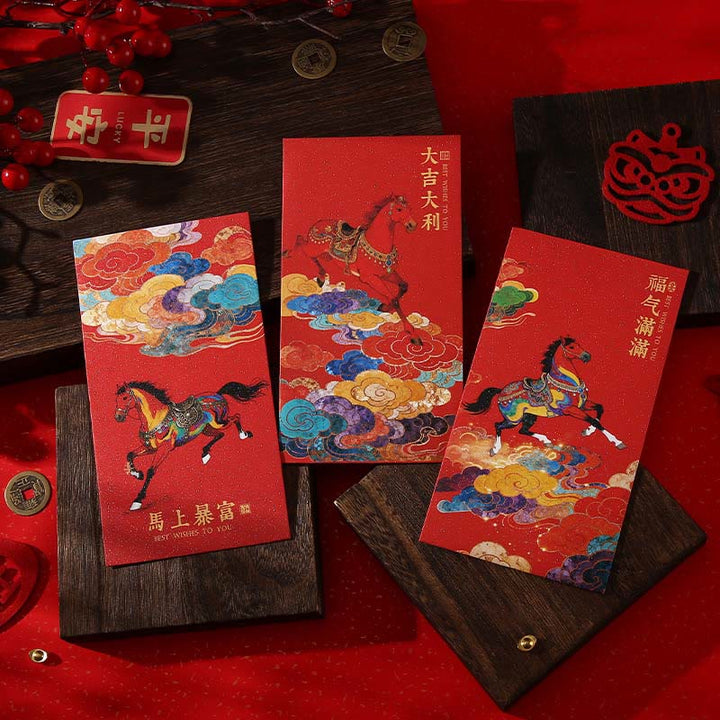 Buddha Stones Year Of The Horse 2026 New Year blessings 6pcs Chinese Red Envelope - image 8