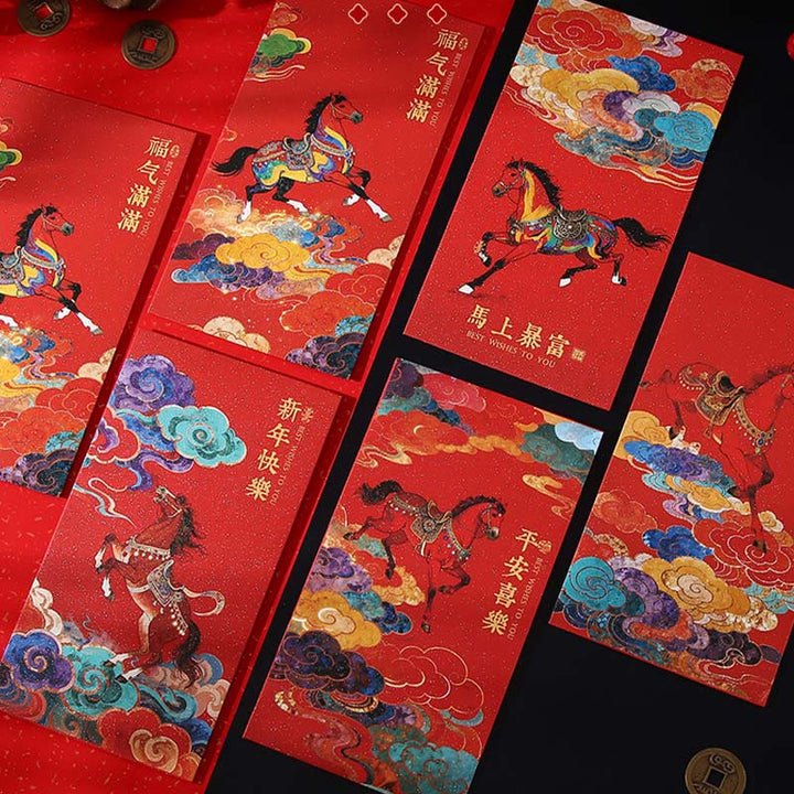 Buddha Stones Year Of The Horse 2026 New Year blessings 6pcs Chinese Red Envelope - image 13