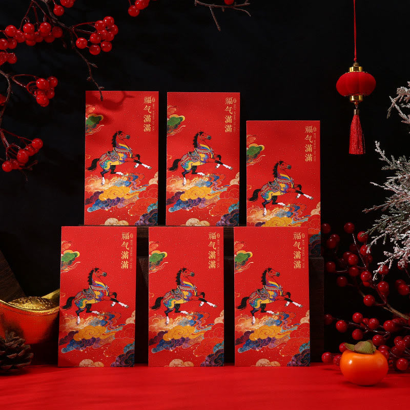 Buddha Stones Year Of The Horse 2026 New Year blessings 6pcs Chinese Red Envelope - Full Of Blessings Red Envelope - image 1
