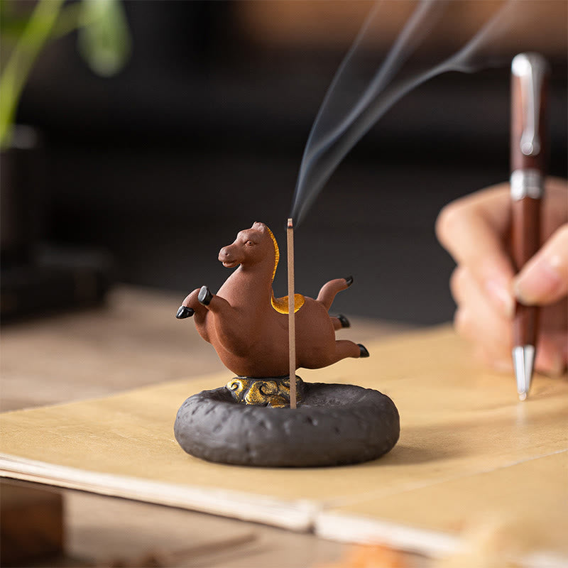 Buddha Stones Year Of The Horse 2026 New Year Home Decoration Incense Burner - Brown Soaring Horse(7.4*7.4*7.2CM) - image 0