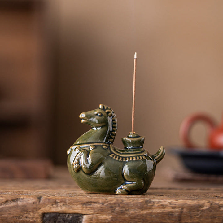 Buddha Stones Year Of The Horse 2026 New Year Ingot Luck Incense Burner - DarkOliveGreen Horse(7.6*4.1*6.9cm) - image 0