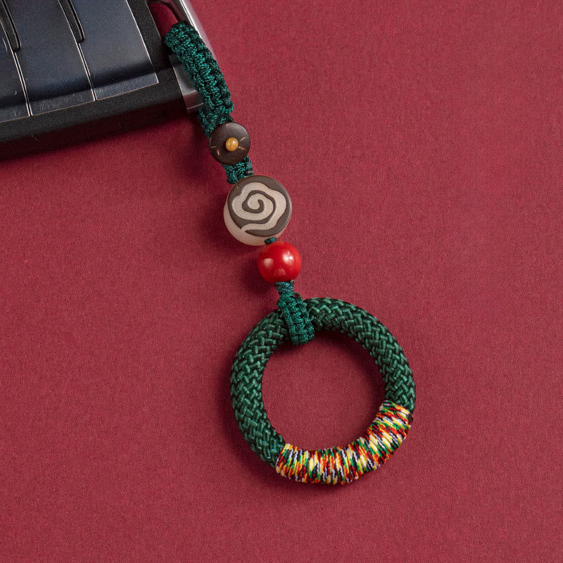 Buddha Stones Handwoven Colorful Thread String Buckle Ivory Fruit Cinnabar Key Chain Phone Hanging Decoration - image 0