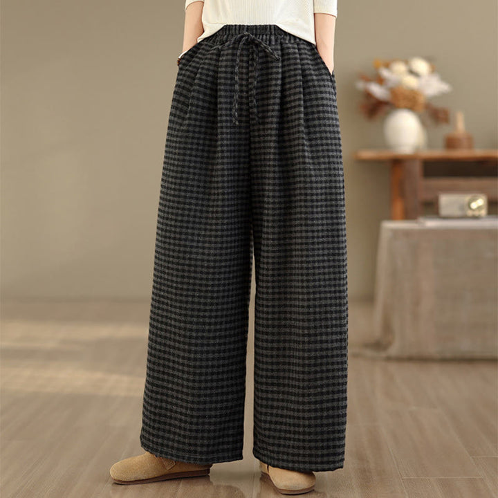 Buddha Stones Casual Plaid Pattern Women's Wide Leg Pants With Pockets - image 4
