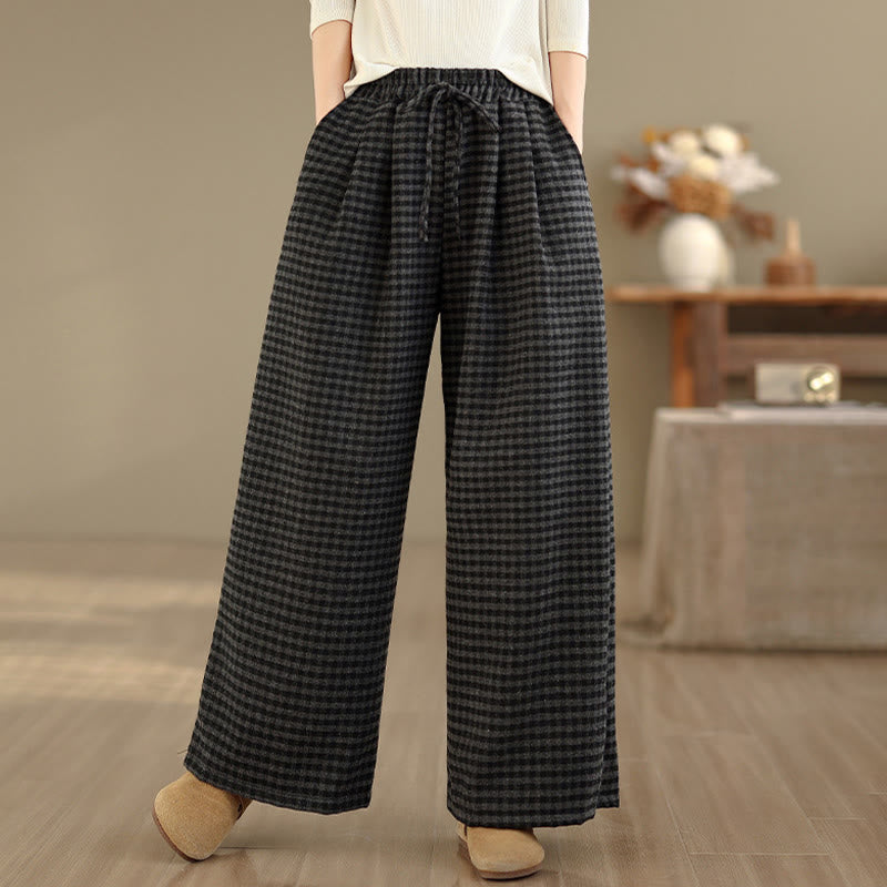 Buddha Stones Casual Plaid Pattern Women's Wide Leg Pants With Pockets - image 1