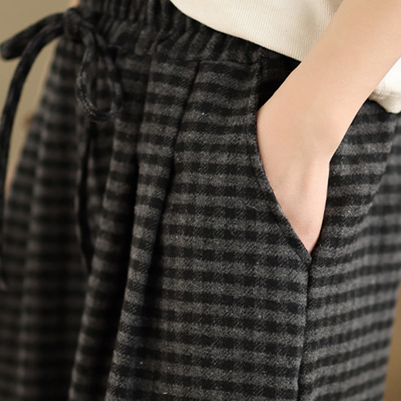 Buddha Stones Casual Plaid Pattern Women's Wide Leg Pants With Pockets - image 9