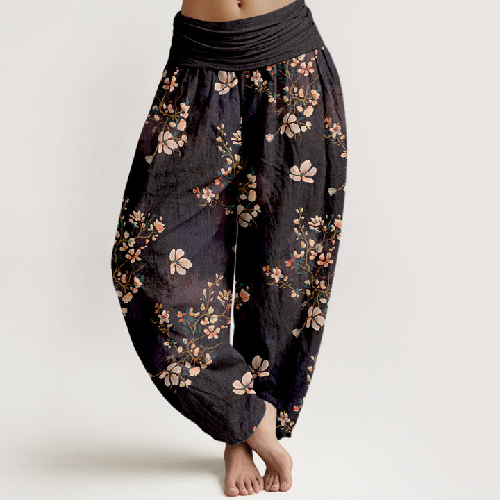 Buddha Stones Pure Cotton Cherry Blossom Women's Elastic Waist Harem Pants - Black - US16，UK/AU20，EU48 (3XL) - image 0