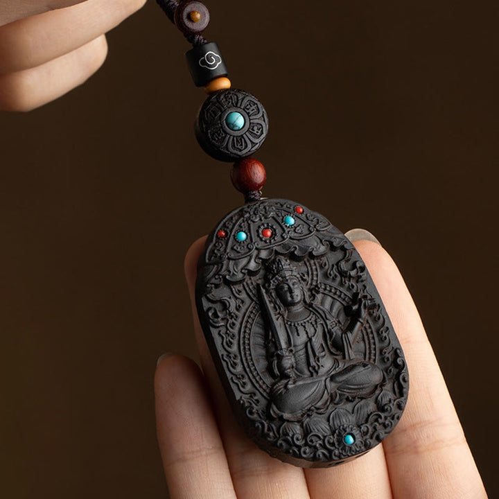 Buddha Stones Chinese Zodiac Natal Buddha Year of the Horse Om Mani Padme Hum Lotus Ebony Blessing Key Chain - image 8