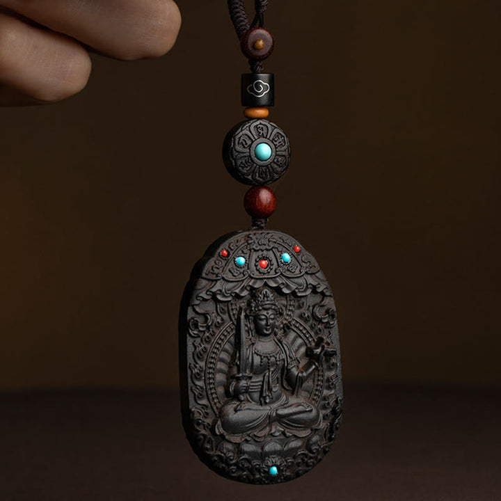 Buddha Stones Chinese Zodiac Natal Buddha Year of the Horse Om Mani Padme Hum Lotus Ebony Blessing Key Chain - image 2