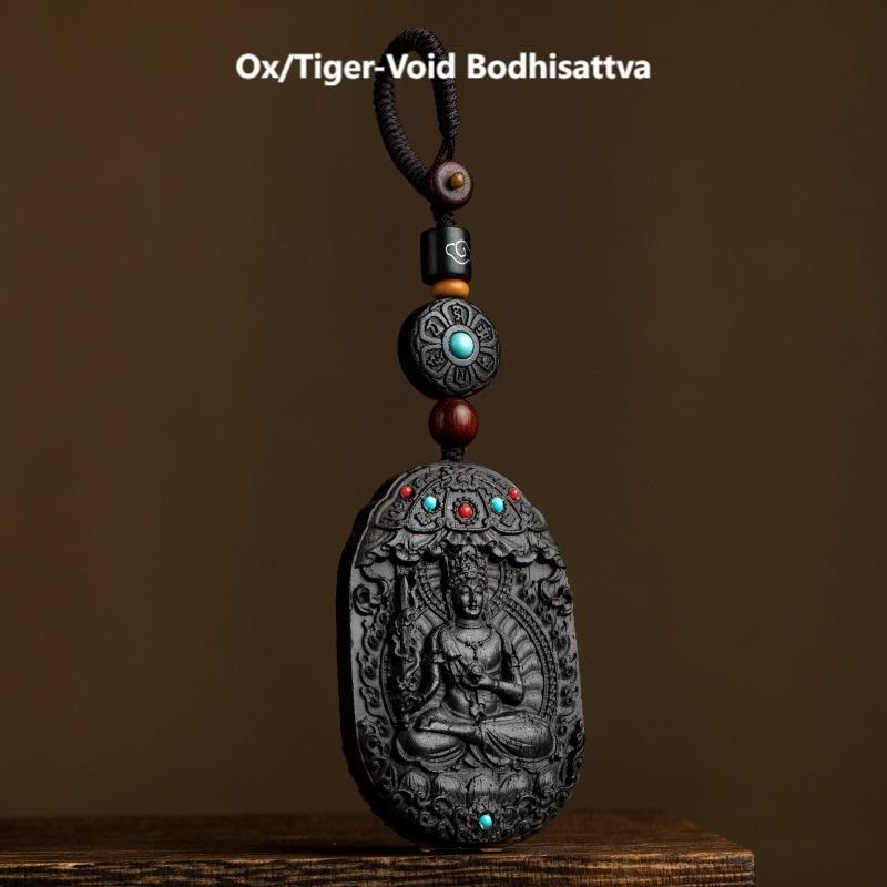 Buddha Stones Chinese Zodiac Natal Buddha Year of the Horse Om Mani Padme Hum Lotus Ebony Blessing Key Chain - Ox/Tiger-Void Bodhisattva - image 21