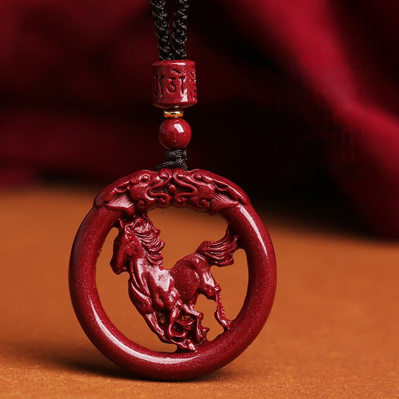 Buddha Stones Year Of The Horse Carving Peace Buckle Natural Cinnabar Concentration Necklace Pendant - Horse - image 0