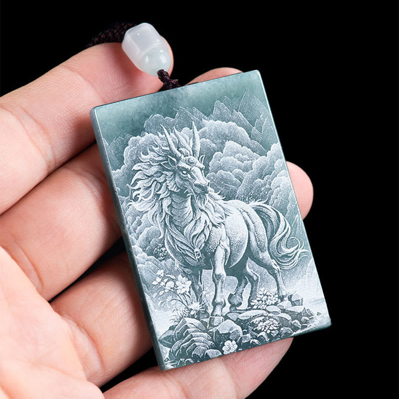 Buddha Stones Year Of The Horse Chinese Zodiac Engraving Jade Abundance Necklace Pendants - image 1