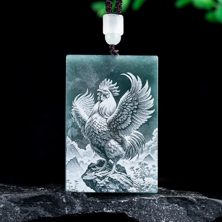 Buddha Stones Year Of The Horse Chinese Zodiac Engraving Jade Abundance Necklace Pendants - Rooster - 60*40*4mm - image 21