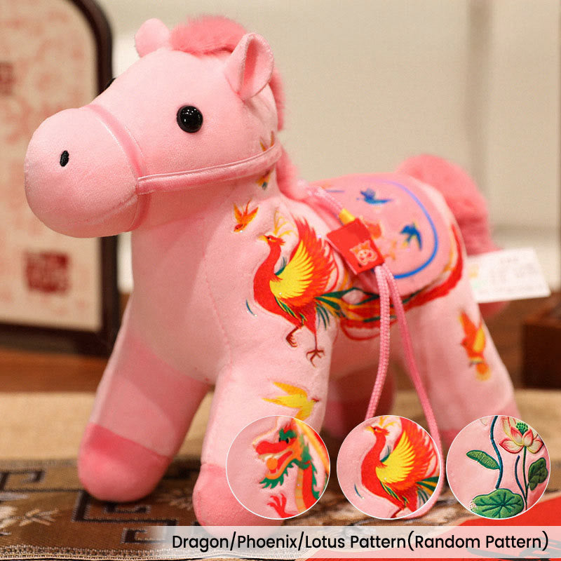 Buddha Stones Year of the Horse Bamboo Dragon Lotus Phoenix Plush Doll Home Decoration - Pink Dragon/Phoenix/Lotus Horse(Random Pattern) - 20*9.5*16cm - image 18
