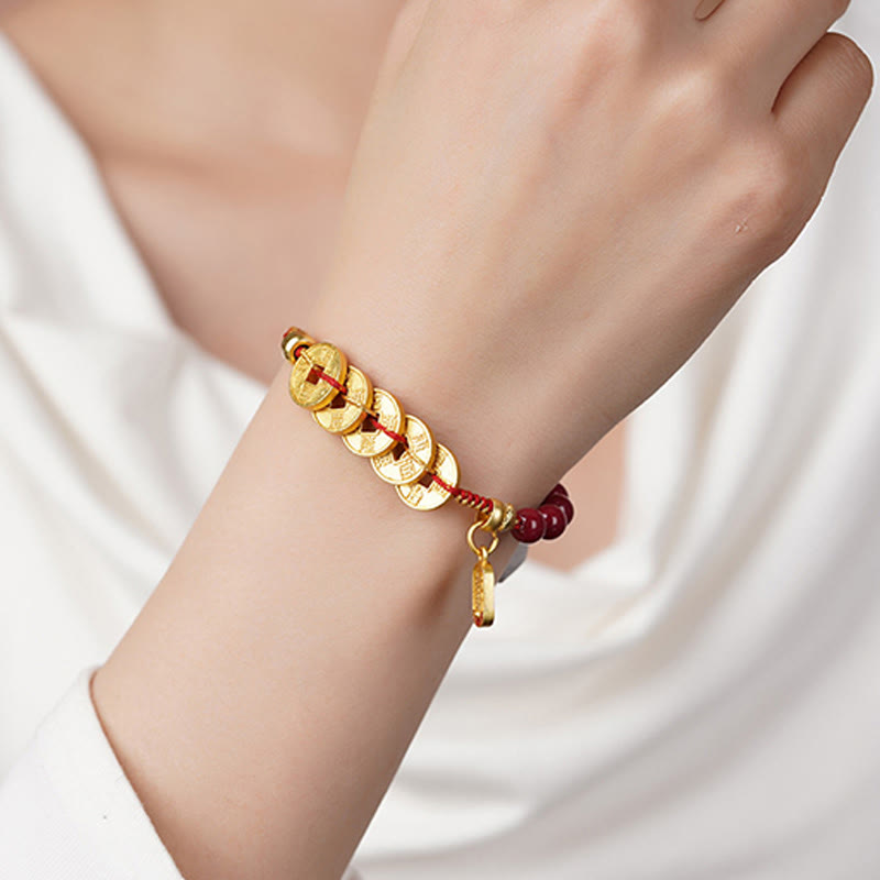 Buddha Stones Five-Emperor Coins Copper Amethyst Cinnabar Black Red String Balance Attract Fortune Bracelet - image 18