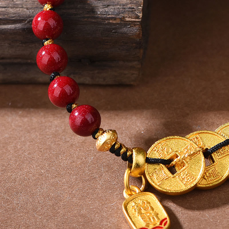Buddha Stones Five-Emperor Coins Copper Amethyst Cinnabar Black Red String Balance Attract Fortune Bracelet - image 11