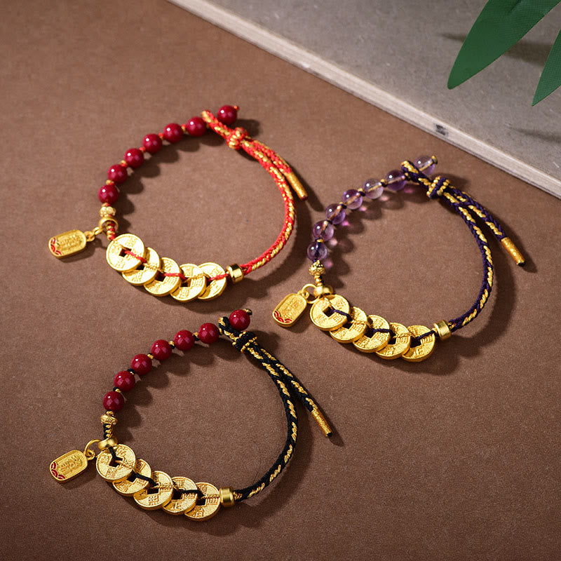 Buddha Stones Five-Emperor Coins Copper Amethyst Cinnabar Black Red String Balance Attract Fortune Bracelet - image 23