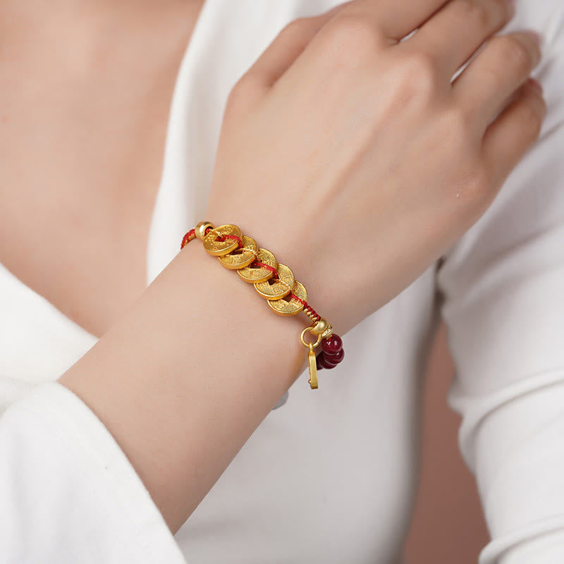 Buddha Stones Five-Emperor Coins Copper Amethyst Cinnabar Black Red String Balance Attract Fortune Bracelet - image 4
