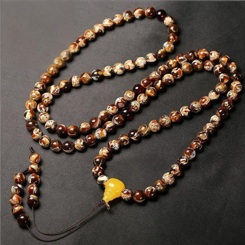 Buddha Stones 108 Beads Multicolored Amber Gourd Charm Mala - 12mm - image 0