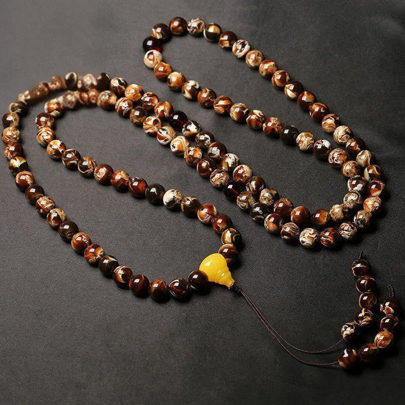 Buddha Stones 108 Beads Multicolored Amber Gourd Charm Mala - image 1