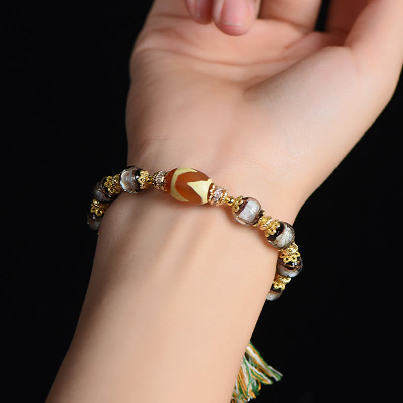Buddha Stones Liuli Glass Dzi Beads Blessings Bracelet - image 4